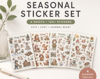 Seasonal Sticker Set, 14 Sheets, Journal Planner Decor (Digital Download)