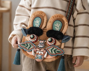 Sac fait main chinois en forme de tête de tigre | Porte-monnaie bohème brodé | Sac tendance folk Art