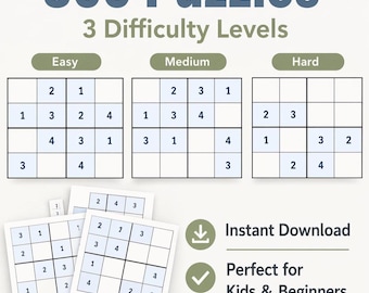 4x4 Sudoku Puzzle Pack | 300 Easy-Hard Games (PDF Download)