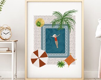 Boho mujer arte impresión Boho dormitorio decoración, abstracto mujer impresión dibujo minimalista pared tropical impresión Boho Chic pared impresión mujer ilustración