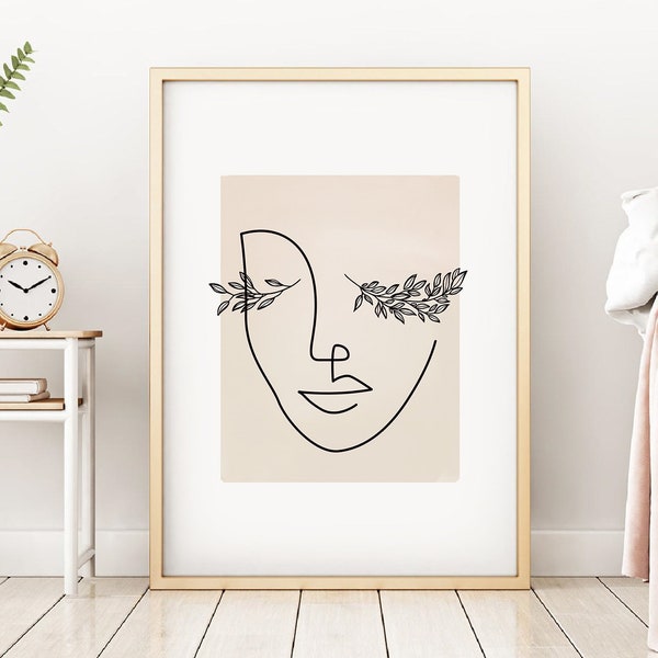 Eyelash Print, Abstract Woman Face Line Art Print, Line Drawing, Boho Wall Print, Minimalist Printable Art, Lashes Print, Line Illustration