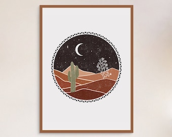 Paisaje abstracto Boho decoración de la pared, Terracotta burnt orange Print, minimalista desierto medio siglo moderno galería moderna arte de la pared, decoración de la sala de estar