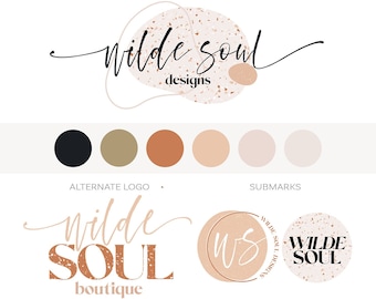 Terazzo Logo Set, Abstract Branding Kit, Modern Boho Logo Branding Package, Bohemian Whimsical Premade Logo Design, Minimal Logo Earth Tones