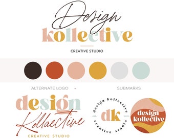Boho Branding Kit, Modern Abstract Logo Design Custom, Terracotta Minimal Logo, Earth Tones, Brand Identity for Small Business