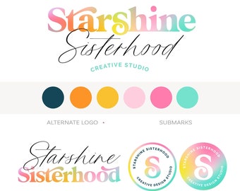 Fun Retro Logo Design, Gradient Texture Logo Branding Kit, Podcast Banner, Fashion Blog Header, Cheerful Rainbow Beauty Logo, Manifest