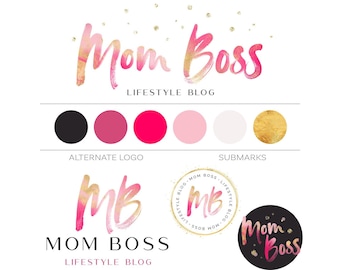 Business Branding PACKAGE, Beauty Makeup Artist Logo Design PINK Gold Logo, Blogger Photography Logo Watermark, Pretty Feminine Brand Design