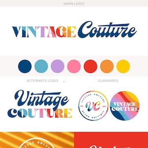 Retro Branding Kit Logo Design Custom, Fashion Boutique Vintage Logo 70s Typografie, Social Media Kit, Bright Rainbow Logo Kids Boutique