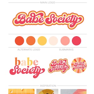 Pacote de marca de logotipo retrô, logotipo boho da moda, kit de marca vintage logotipo boho feminino pré-fabricado design de logotipo hippie moderno tipografia dos anos 70