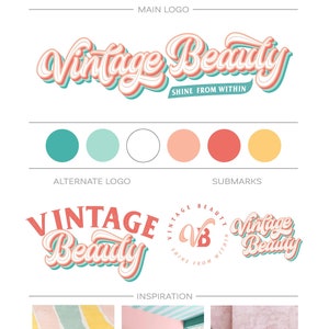 Retro Logo Branding Package, Vintage Branding Kit, Bohemian Media Kit, Boho Feminine Modern Premade Logo Design, Hippie 70s Typography Font