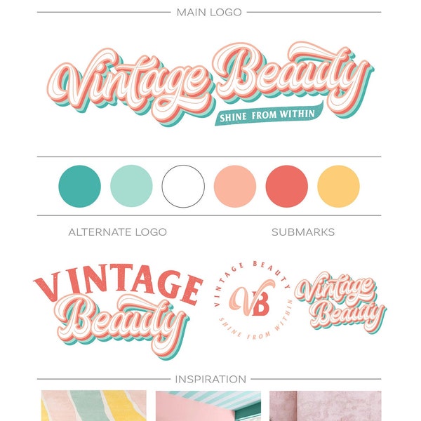 Retro Logo Branding Package, Vintage Branding Kit, Bohemian Media Kit, Boho Feminine Modern Premade Logo Design, Hippie 70s Typography Font