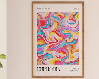 Arte de pared de moda, póster de aura positiva, decoración de habitación de dormitorio de gradiente granulado, póster de gradiente retro, arte de pared espiritual, decoración del hogar psicodélico