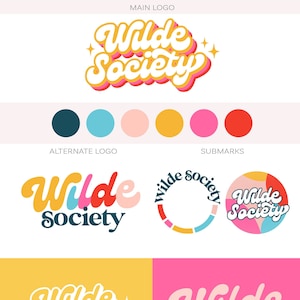 Boho Retro Logo, Bohemian 60s 70s Branding Kit, Text Logo Vintage Social Media Kit, Modern Hippie Boutique Shop Logo, Feminine Blog Header