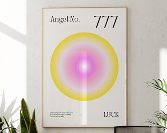 Angel Number Poster 777 Instant Download, Gradient Aura Print, Positive Energy Gift, Spiritual Wall Art,Manifest Poster, Trendy Wall Decor