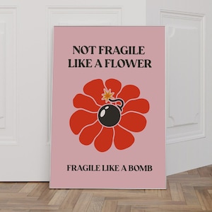Trendy Wall Art, Not Fragile Like A Flower Ruth Bader Ginsburg Quote Wall Print, Retro Wall Decor, RBG Feminist Gift, Aesthetic Room Decor