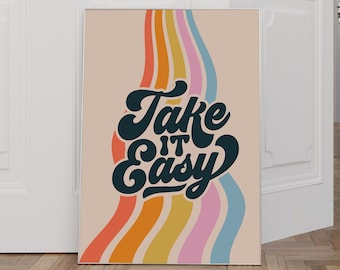 Arte de pared de moda, cartel retro arco iris retro, arte de pared hippie, arte de pared rosa ecléctico colorido moderno, descarga instantánea, arte imprimible