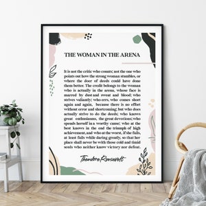 Woman in the Arena, Daring Greatly Printable Quote Feminist Art Print, Empowered Women Female Empowerment Girl Power Graduation Gift for Her