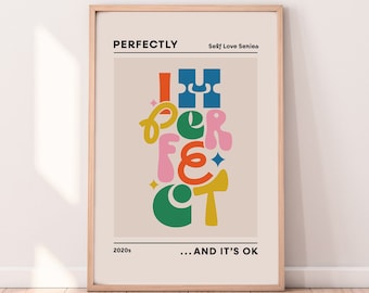 Arte de pared de moda perfectamente imperfecto, impresión de arte de cita retro, estética danesa, arte de pared retro, cartel de amor propio regalo inspirador para niñas