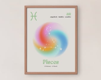 PISCES Star Sign Zodiac Art Print, Aura Gradient Poster Y2K Gradient Print, Star Sign Art, Aura Poster, Astrology Gifts, Spiritual Wall Art