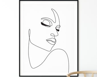 Abstract Art Print Woman Face One Line Drawing, Continuous Line Female Face Poster Minimal Line Art, Female Figure Art, Fashion Illustration