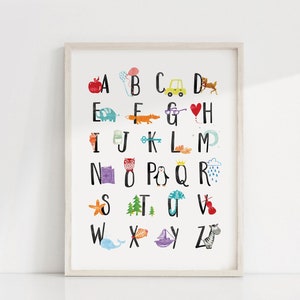 Alphabet Print, Alphabet Nursery Wall Art, Alphabet Poster ABC Wall Art Kids Room Decor Animal Nursery Decor Kids Wall Art Printable ABC Art image 1