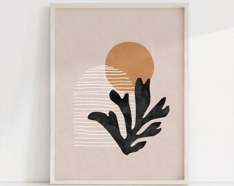 Mid Century Poster Geometric Shapes Abstract Landscape Minimal Print, Boho Decor Burnt Orange Print, Minimalist Wall Art, Neutral Colors Art