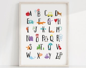 Alphabet Print, Alphabet Nursery Wall Art, Alphabet Poster ABC Wall Art Kids Room Decor Animal Nursery Decor Kids Wall Art Printable ABC Art