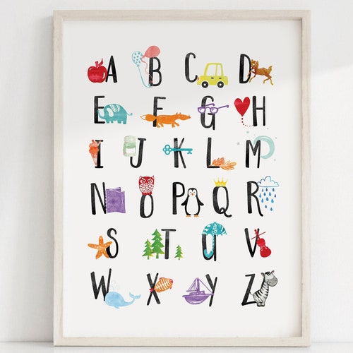 Alphabet Print Alphabet Nursery Wall Art Alphabet Poster ABC Etsy