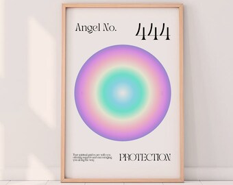 Angel Number Poster 444 Aura Poster, Retro Gradient Affirmation, Aesthetic Room Decor, Trendy Wall Art, Spiritual Print, Indie Room Decor
