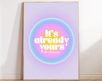 Arte de pared de moda, cartel de aura, cartel de degradado retro, regalos espirituales de la ley de atracción, decoración estética de la habitación, afirmaciones positivas digitales