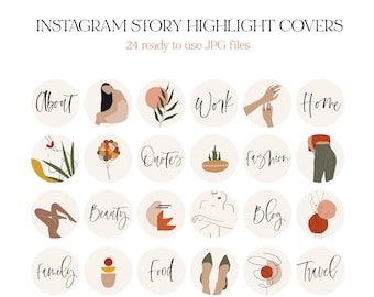 Boho Instagram Highlights, Boho Instagram Story Highlight Icons, IG Highlight Covers, Hand Drawn Instagram Icons Abstract Woman Earthy