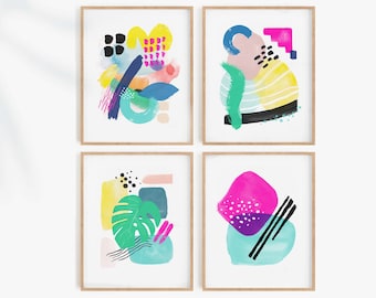 Abstract Watercolor Set of 4 Prints, Abstract Nursery Prints Gallery Wall Art Print Set Minimal Mid Century Modern Bedroom Art Printable Art