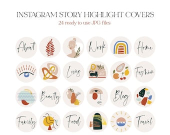 Boho Instagram Story Highlight Icons, Abstract Instagram Highlight Covers, Hand Drawn Instagram Covers, Social Media Icons, Beauty Lifestyle