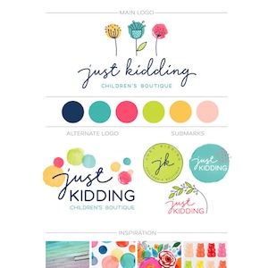 Paquete de marca para organizadores de fiestas, kit de marca con logotipo de confeti floral, diseño de logotipo con purpurina para niños, logotipo para niños, logotipo para organizadores de eventos, lindo y caprichoso