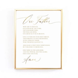 The Lord&#39;s Prayer Print, Our Father Prayer, Scripture Art, Bible Verse Art Print Gold Typography Poster Christian Wall Art Calligraphy Print