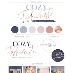 Rose Gold Branding Package, Custom Logo Design Business Branding Kit Makeup Artist Logo Fashion Blog Header Dusty Pink Logo Watermark Stamp image 1