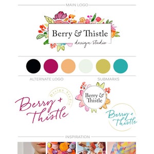 Pacote de marca floral, kit de marca de logotipo de design de logotipo de flor em aquarela, logotipo de planejador de eventos boutique, design de marca de blog moderno