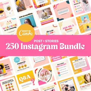 250 Instagram Templates, Editable Canva Template Bundle, Retro Instagram Post Templates for Business, Bright Creative Quotes for Instagram