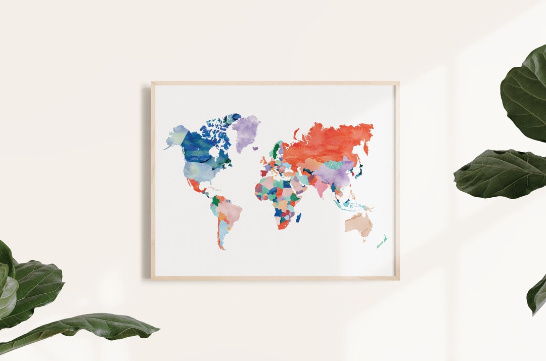 Large World Map Print, Watercolor World Map Poster, Wedding Gift ...