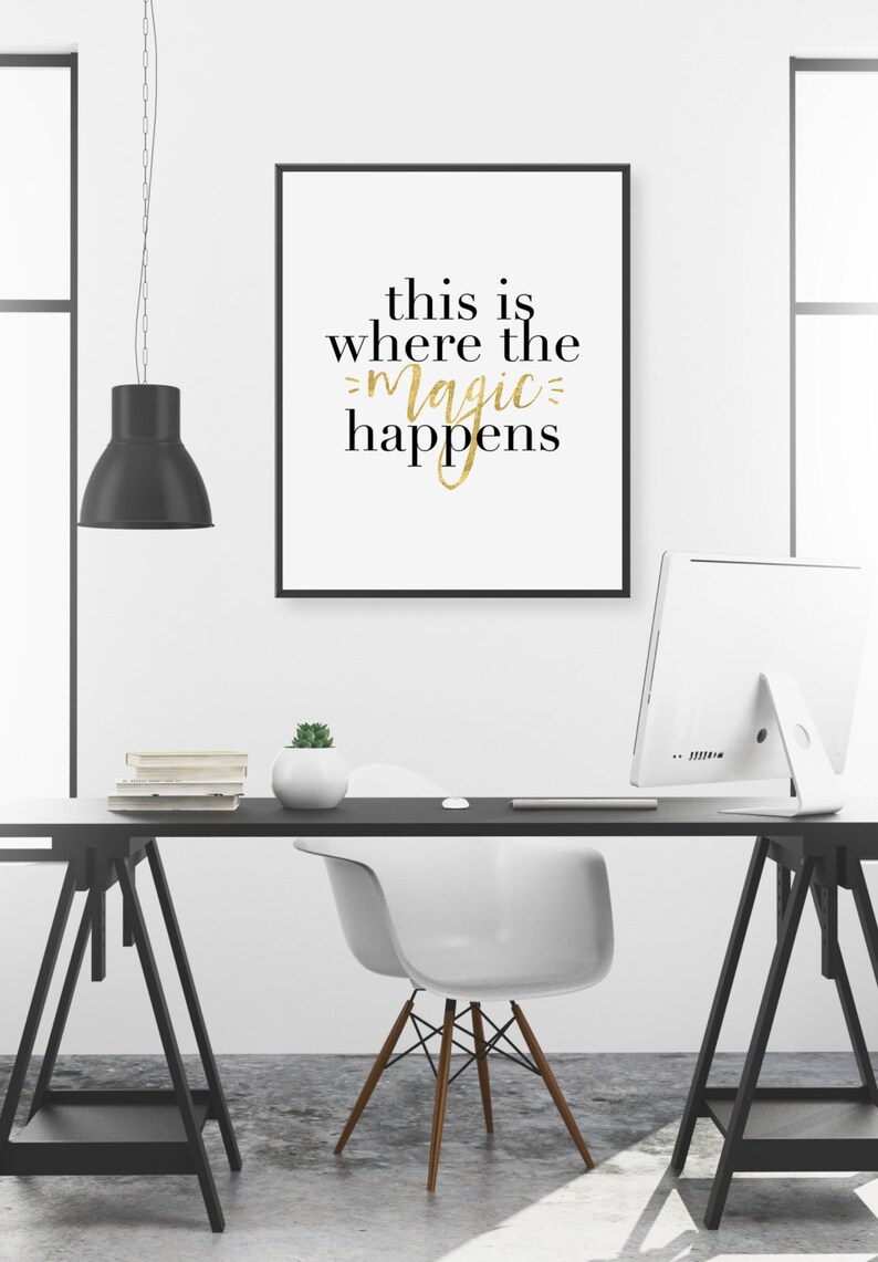 This Is Where the Magic Happens, Office Decor, Inspirational Quote, Scandinavian Print, Typography Print Black & White, Printable Quote Art image 1