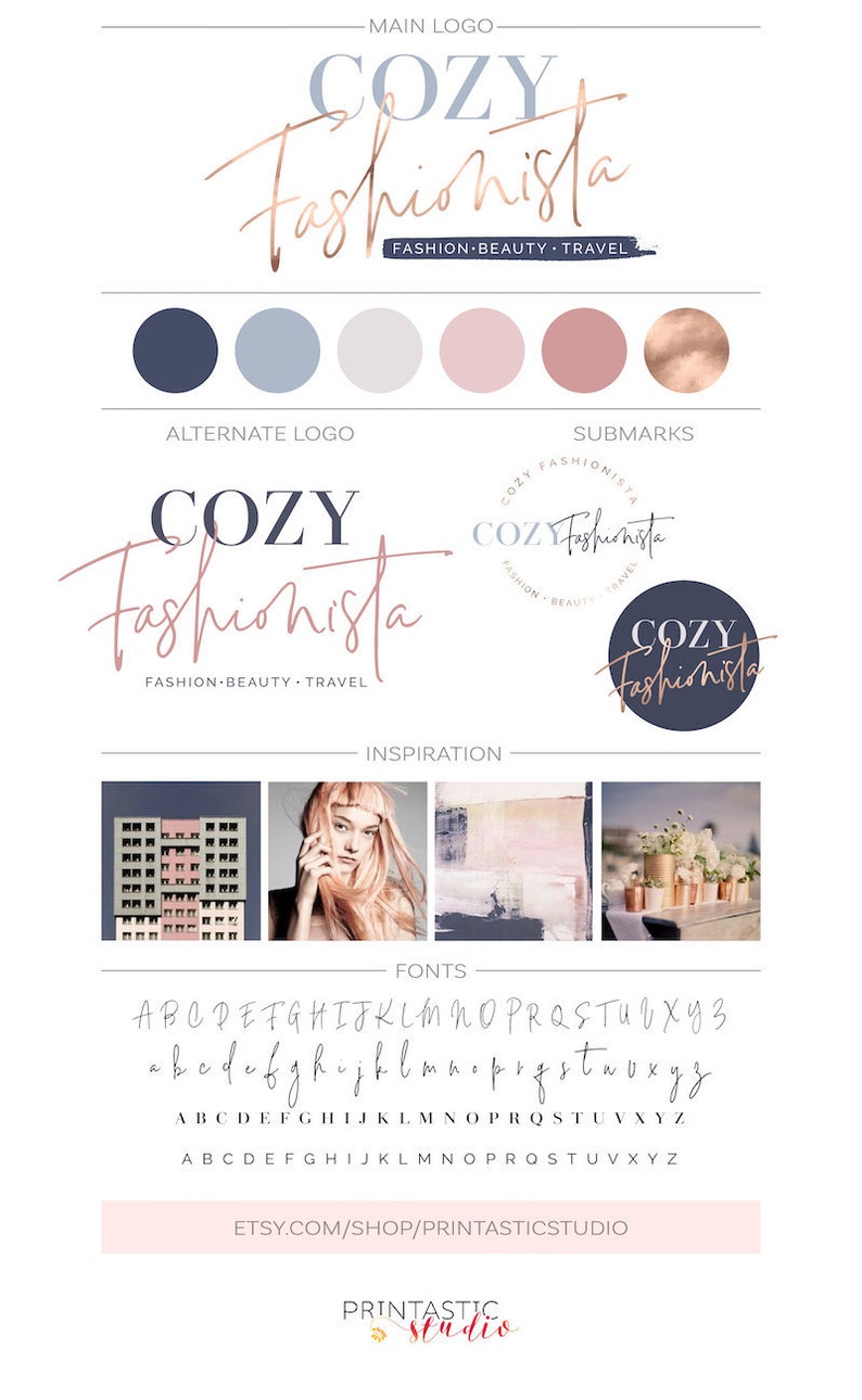 Rose Gold Branding Package, Custom Logo Design Business Branding Kit Makeup Artist Logo Fashion Blog Header Dusty Pink Logo Watermark Stamp image 1