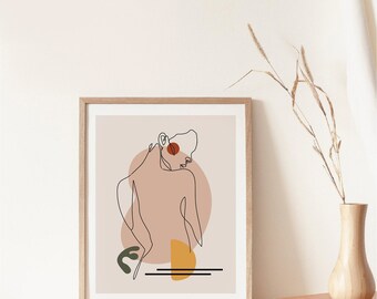 Woman Silhouette Line Drawing Abstract Face Line Art Print Boho Wall Print Terracotta Minimal Modern Wall Art Woman Figure Fashion Printable