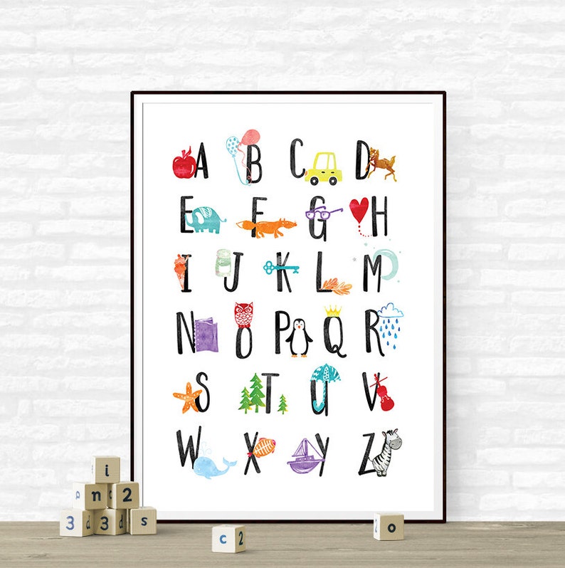 Alphabet Print Alphabet Nursery Wall Art Alphabet Poster ABC Etsy