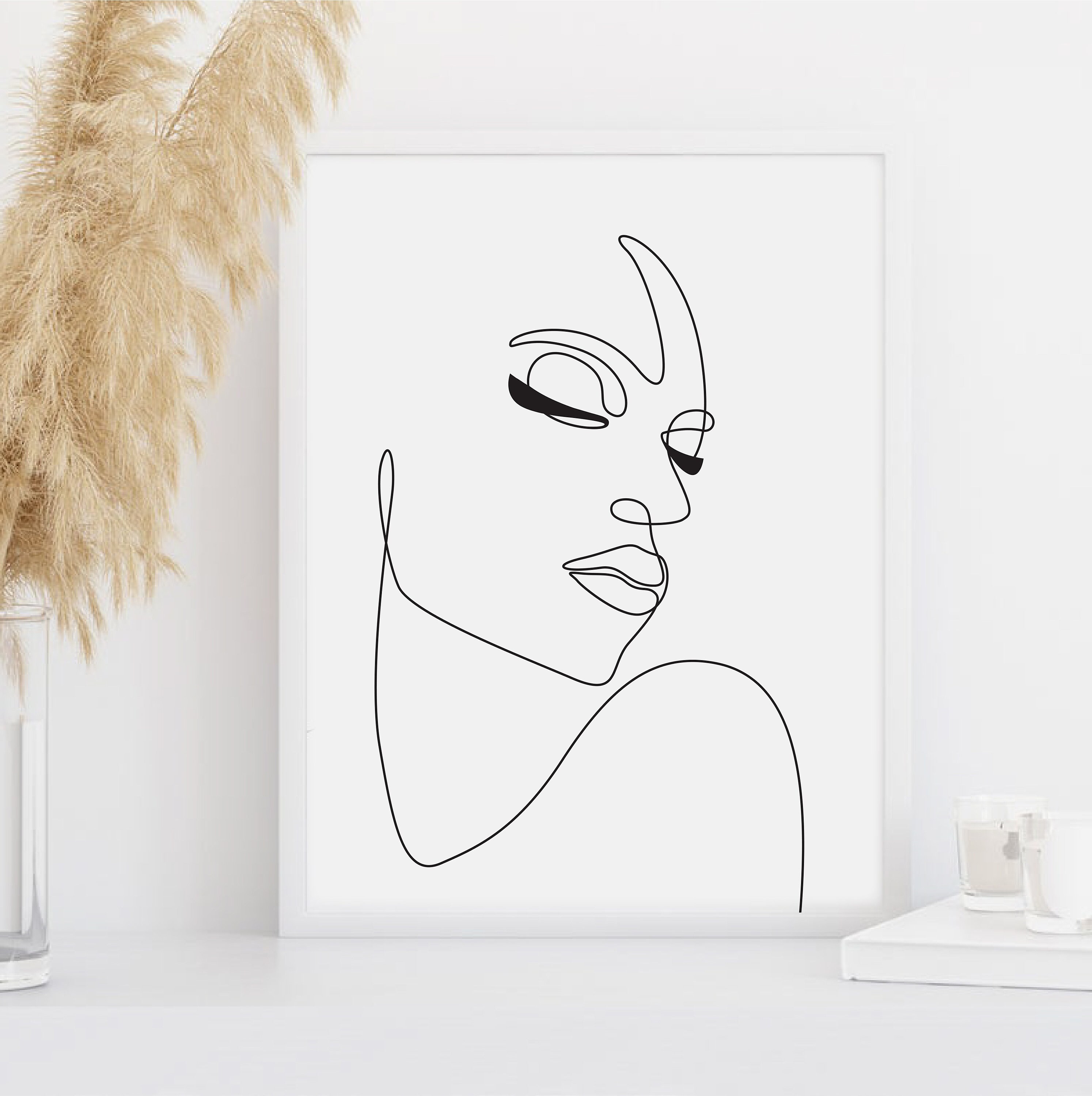 Abstract Art Print Woman Face One Line Drawing, Continuous Line Female ...