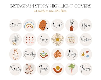 Abstract Instagram Highlight Covers, Boho Instagram Story Highlight Icons, Insta Story Stickers, Social Media Icons, IG Story Templates