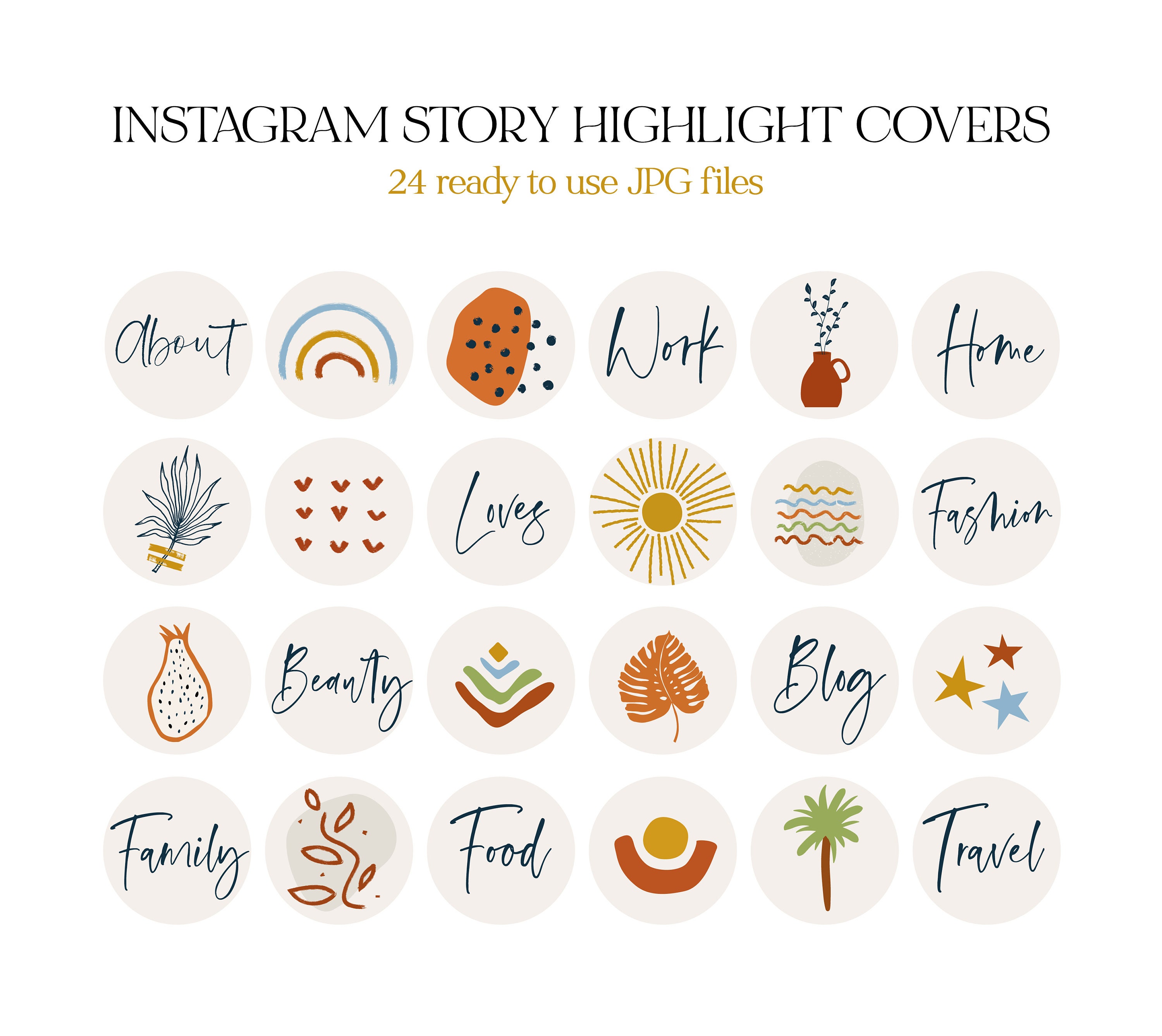 Hand Drawn Instagram Icons IG Highlight Covers Boho Instagram Story Highlight Icons Boho Instagram Highlights Abstract Woman Earthy