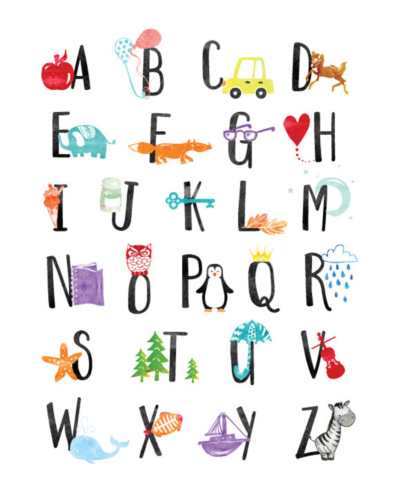 Alphabet Print Alphabet Nursery Wall Art Alphabet Poster ABC - Etsy