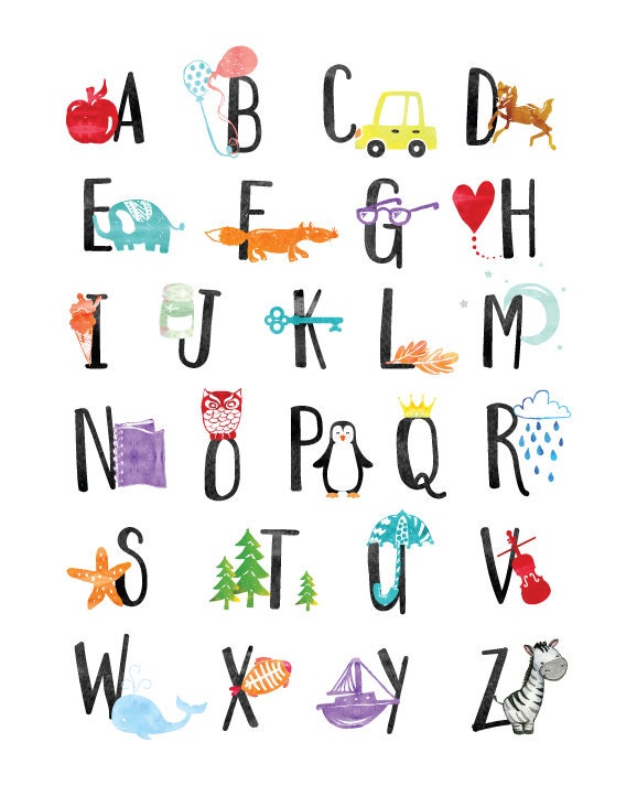 Alphabet Print Alphabet Nursery Wall Art Alphabet Poster ABC | Etsy