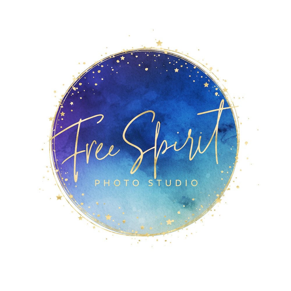 Gold Galaxy Logo Design Ombre Blue Watercolor Logo Sky ...