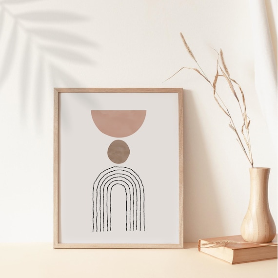 Mid Century Modern Minimal Poster, Abstract Art Print, Geometric Shapes Art, Earth Tone Wall Art, Beige Neutral Arch Print, Boho Home Decor