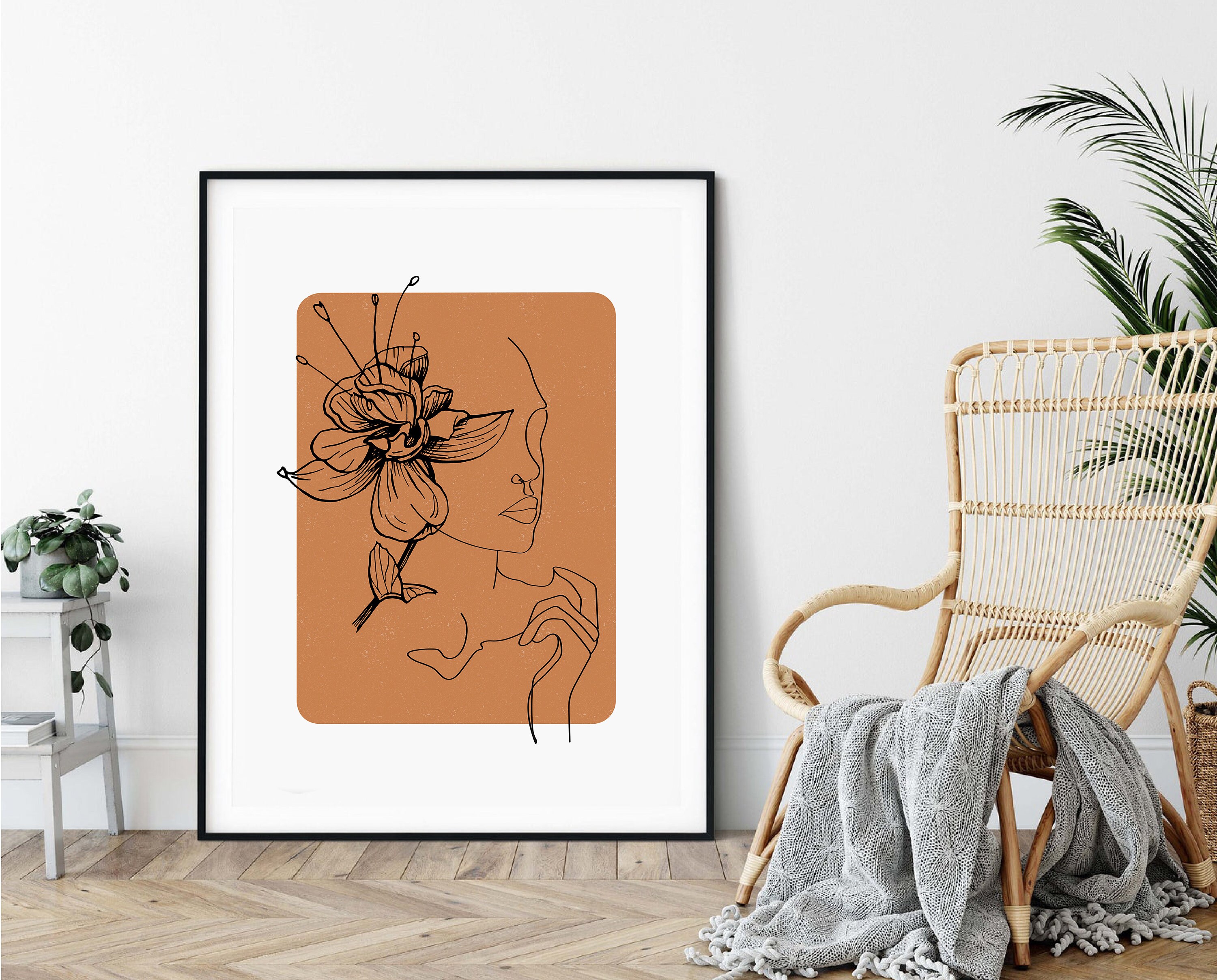 One Line Art Woman With Flowers, Flower Head Poster Line Drawing Flower ...